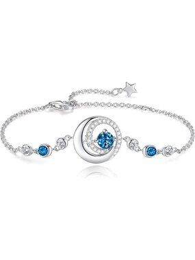 Chic Moon & Star Birthstone Link Bracelets for Women - Celestial Jewelry Gift